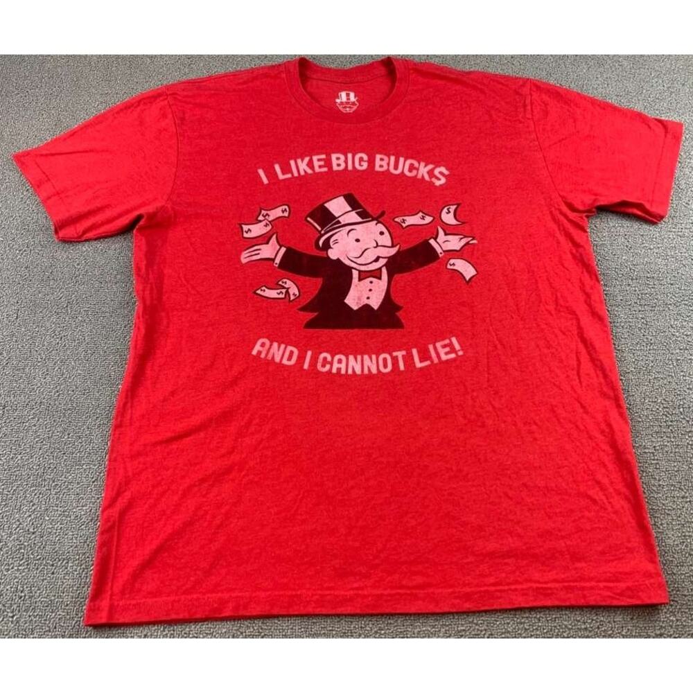 Monopoly‎ Goodie Two Sleeves T Shirt Men's XL Red I Like Big Bucks Graphic